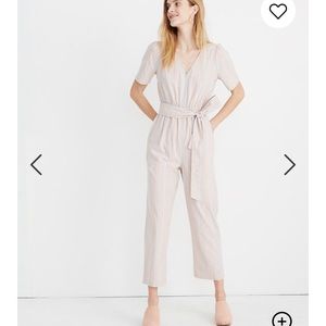 Madewell Striped Puff-Sleeve Tapered Jumpsuit SZ 0